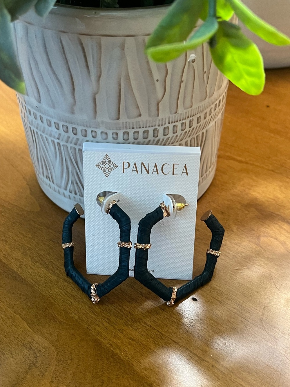 Dark Teal Blue Hoop Earrings with Gold Accents